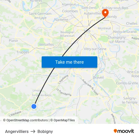 Angervilliers to Bobigny map