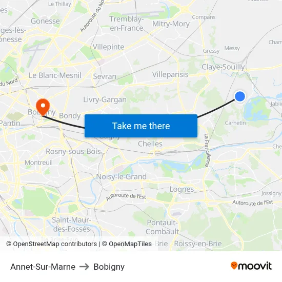 Annet-Sur-Marne to Bobigny map