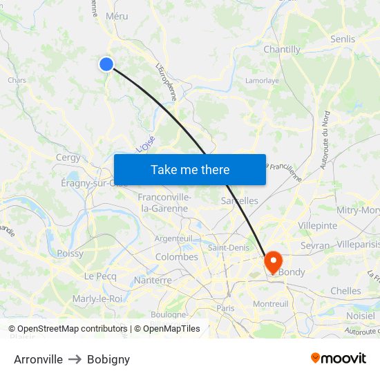 Arronville to Bobigny map