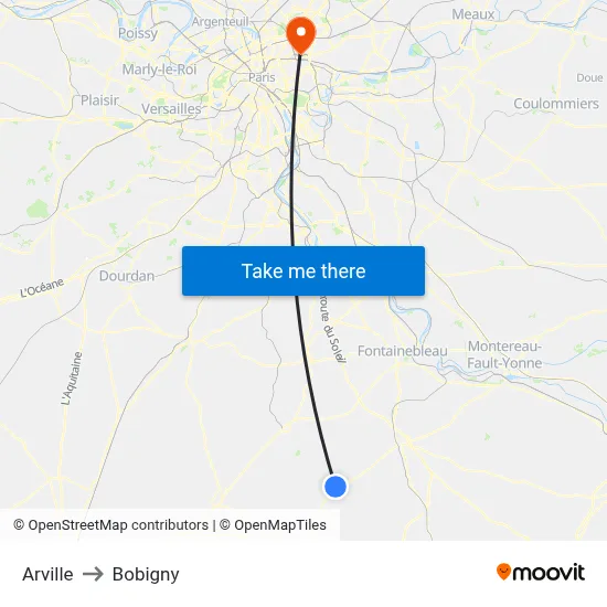Arville to Bobigny map