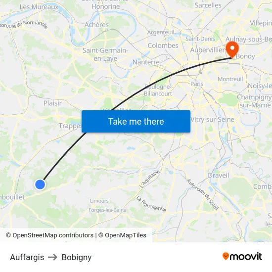 Auffargis to Bobigny map