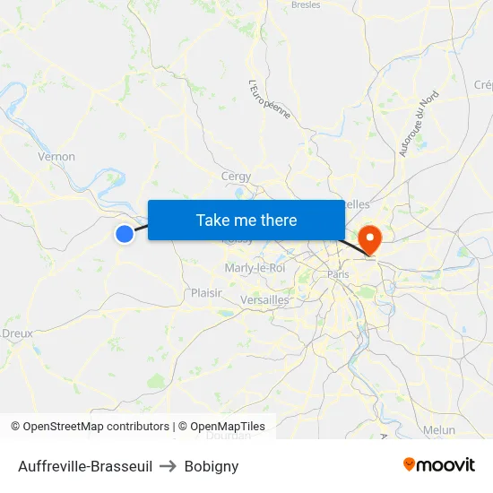 Auffreville-Brasseuil to Bobigny map