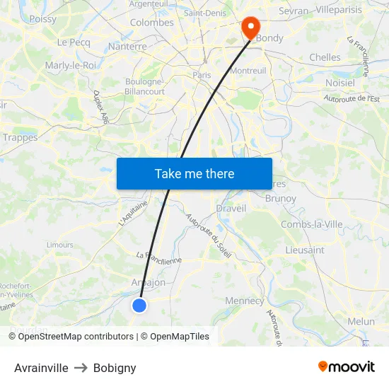 Avrainville to Bobigny map