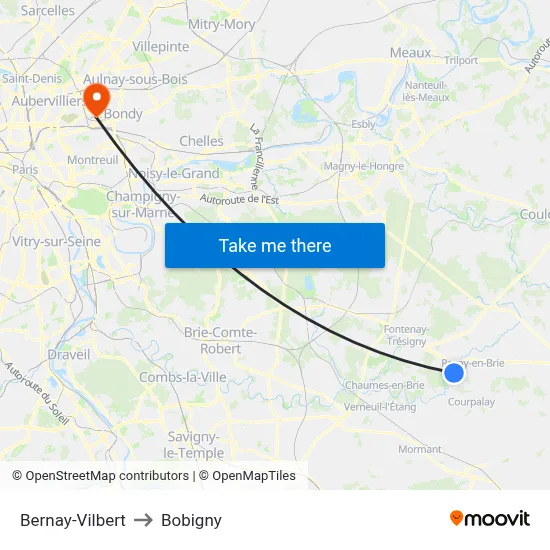Bernay-Vilbert to Bobigny map