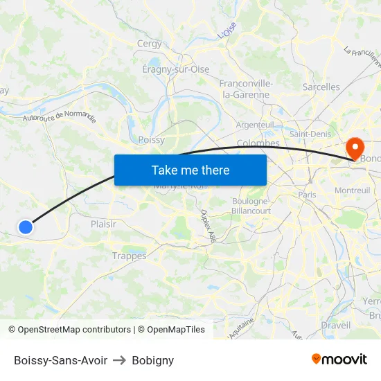 Boissy-Sans-Avoir to Bobigny map
