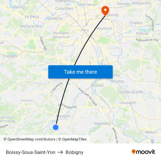 Boissy-Sous-Saint-Yon to Bobigny map