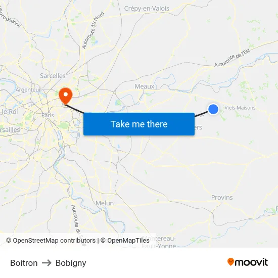 Boitron to Bobigny map
