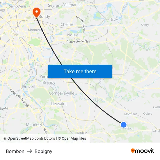 Bombon to Bobigny map