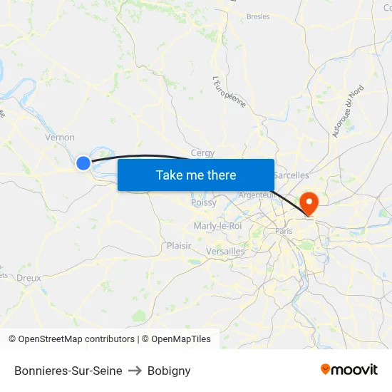 Bonnieres-Sur-Seine to Bobigny map