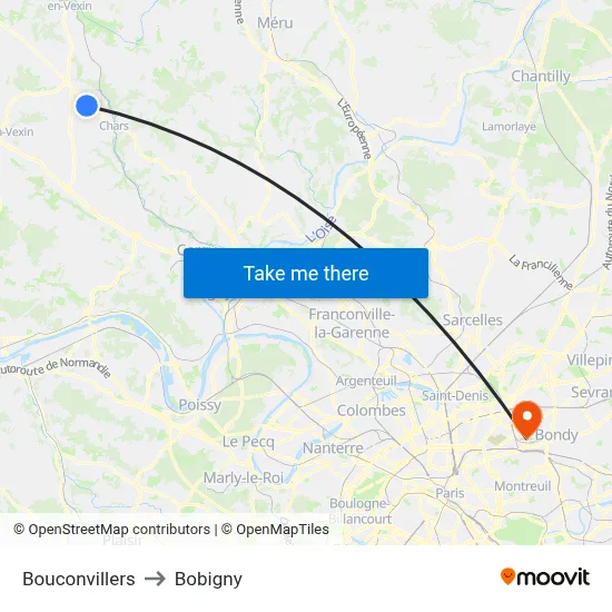 Bouconvillers to Bobigny map