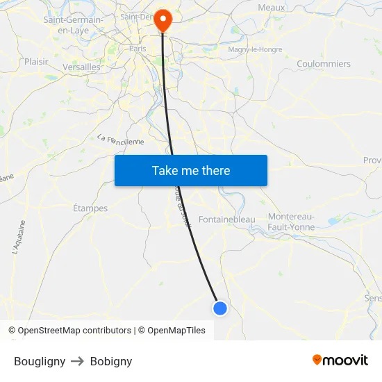 Bougligny to Bobigny map