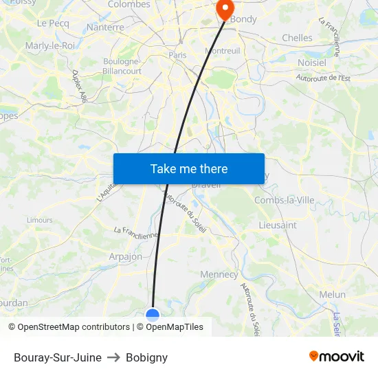 Bouray-Sur-Juine to Bobigny map