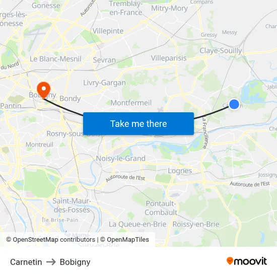 Carnetin to Bobigny map