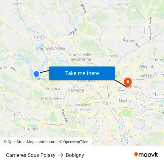 Carrieres-Sous-Poissy to Bobigny map