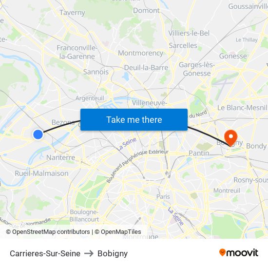 Carrieres-Sur-Seine to Bobigny map