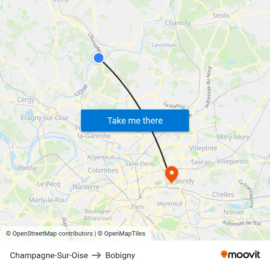 Champagne-Sur-Oise to Bobigny map