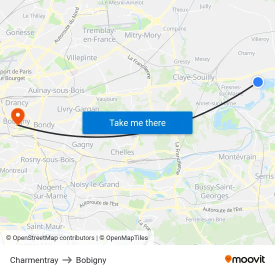 Charmentray to Bobigny map