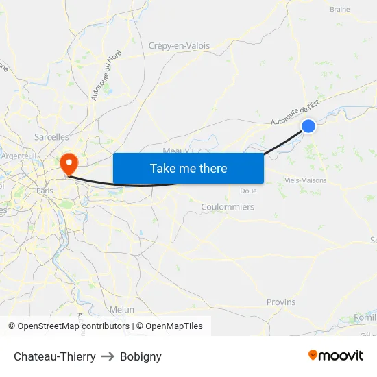 Chateau-Thierry to Bobigny map