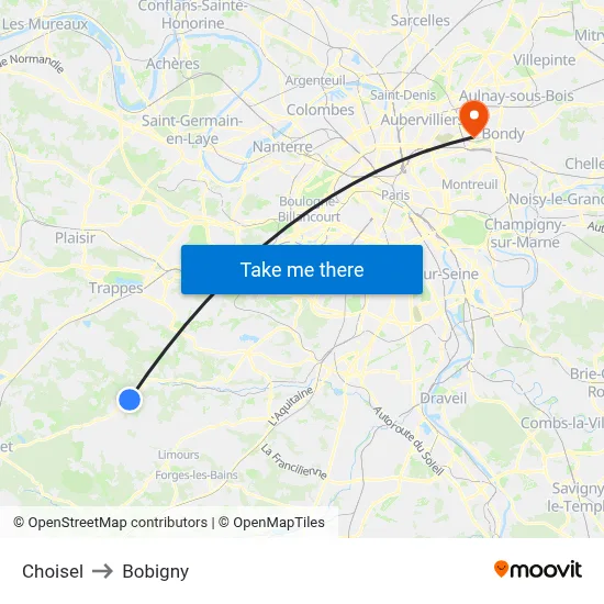 Choisel to Bobigny map