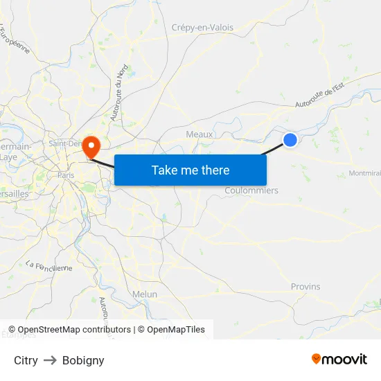 Citry to Bobigny map