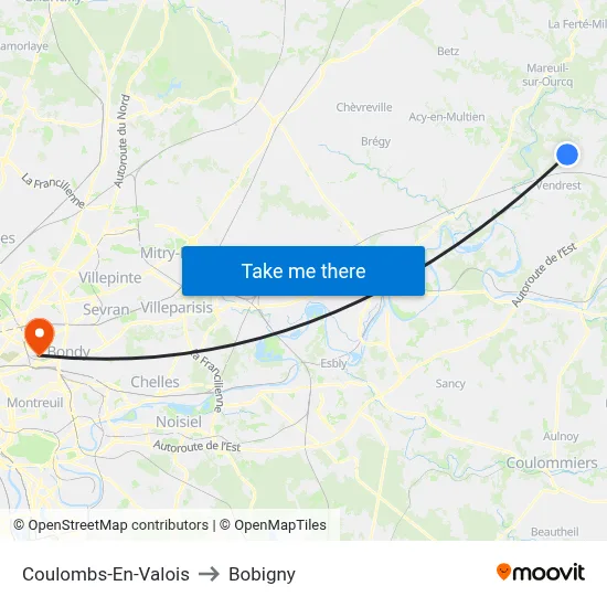 Coulombs-En-Valois to Bobigny map