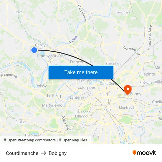 Courdimanche to Bobigny map