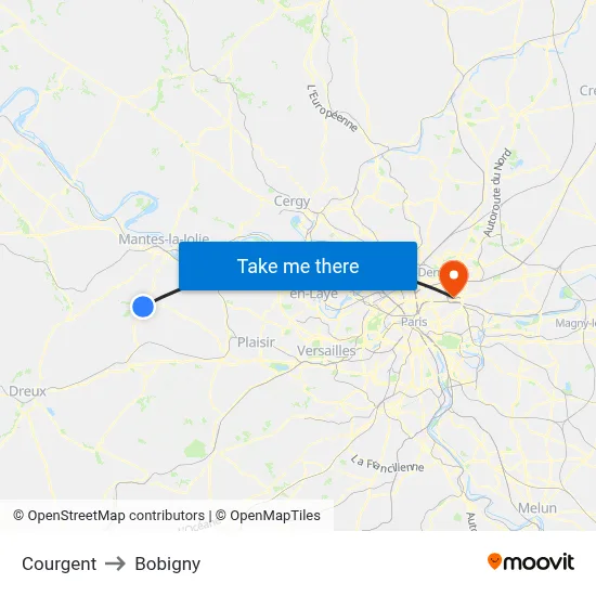 Courgent to Bobigny map