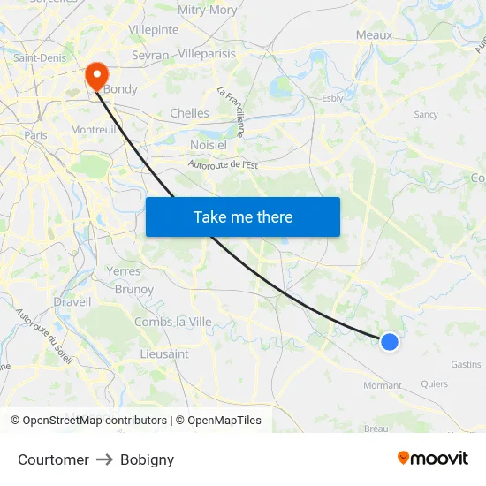 Courtomer to Bobigny map