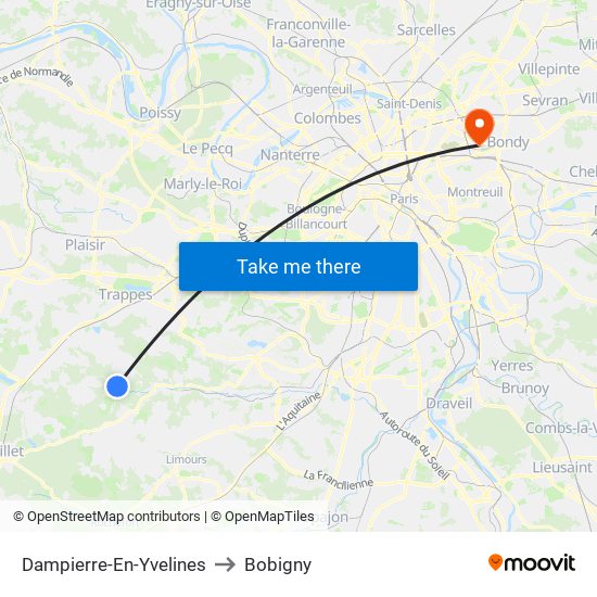 Dampierre-En-Yvelines to Bobigny map