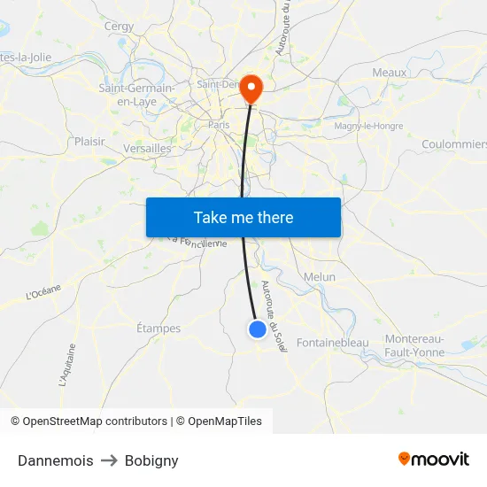 Dannemois to Bobigny map