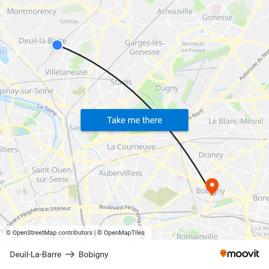 Deuil-La-Barre to Bobigny map