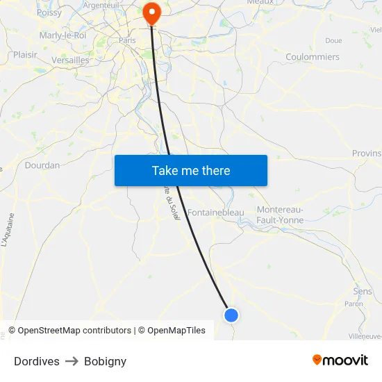 Dordives to Bobigny map