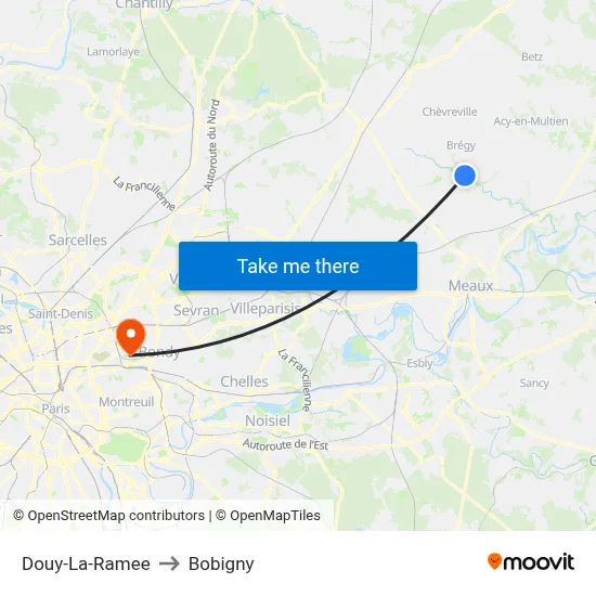 Douy-La-Ramee to Bobigny map