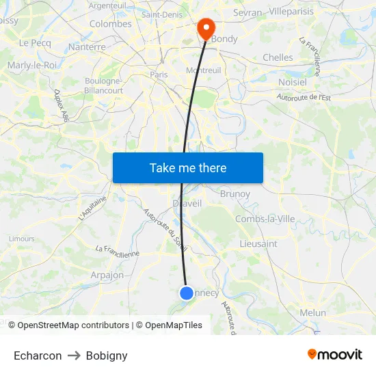 Echarcon to Bobigny map