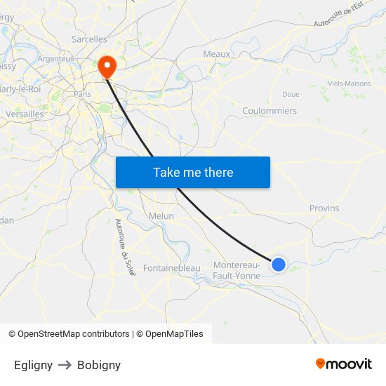 Egligny to Bobigny map