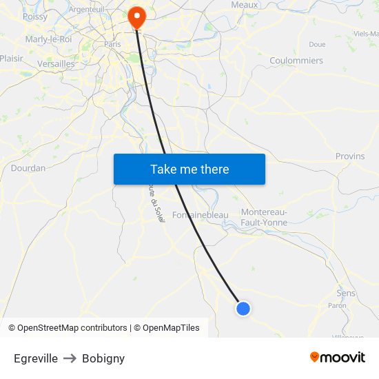 Egreville to Bobigny map