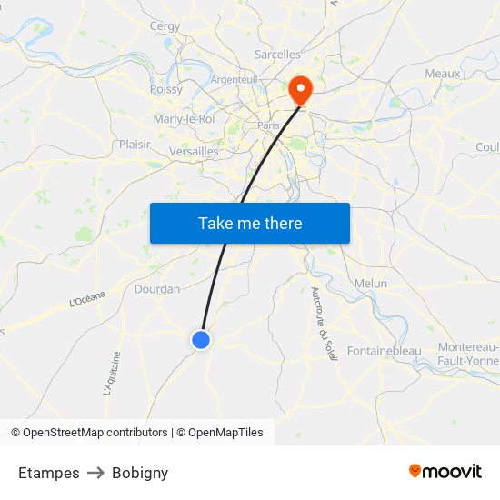 Etampes to Bobigny map