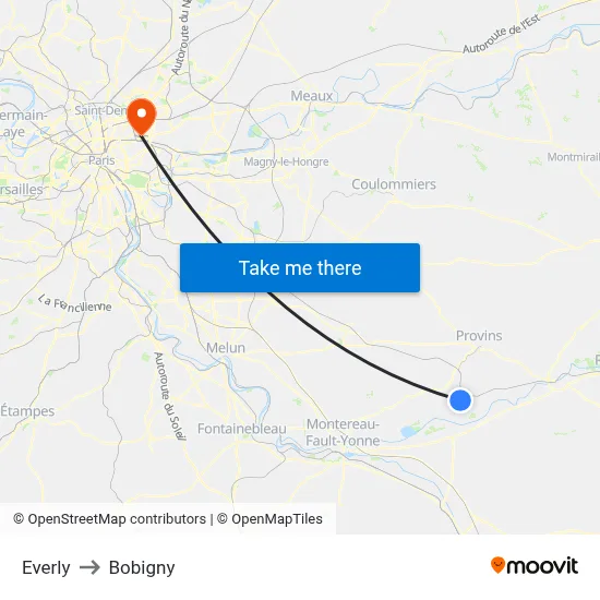Everly to Bobigny map