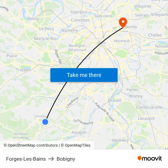 Forges-Les-Bains to Bobigny map