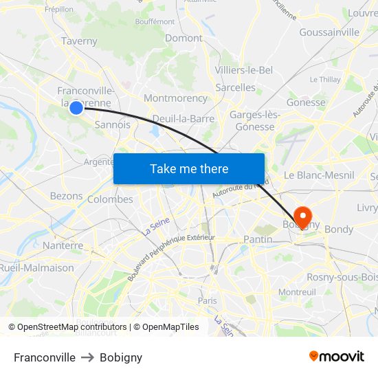Franconville to Bobigny map
