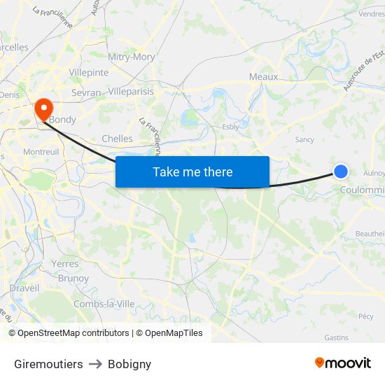 Giremoutiers to Bobigny map