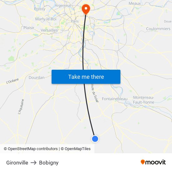 Gironville to Bobigny map