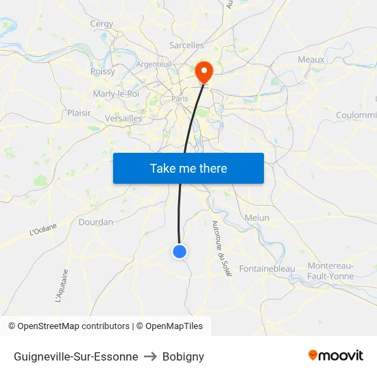 Guigneville-Sur-Essonne to Bobigny map