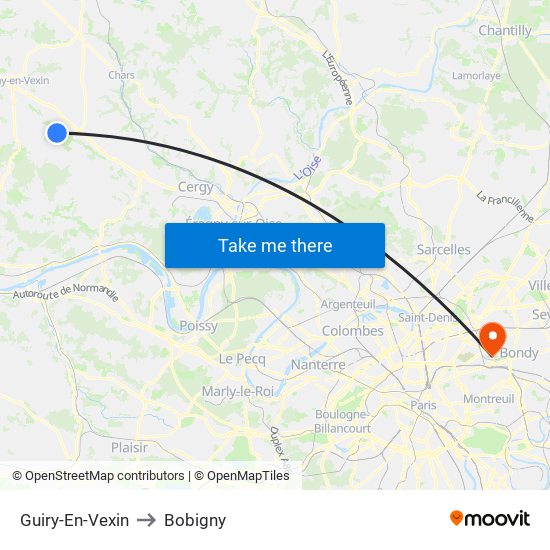 Guiry-En-Vexin to Bobigny map