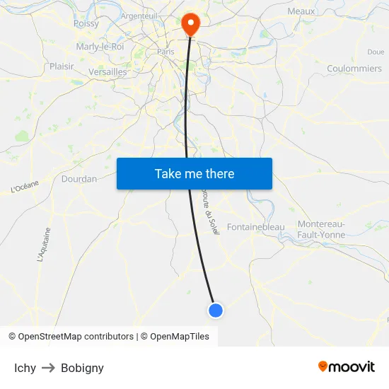 Ichy to Bobigny map