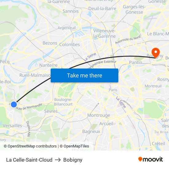La Celle-Saint-Cloud to Bobigny map