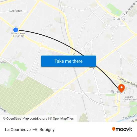 La Courneuve to Bobigny map