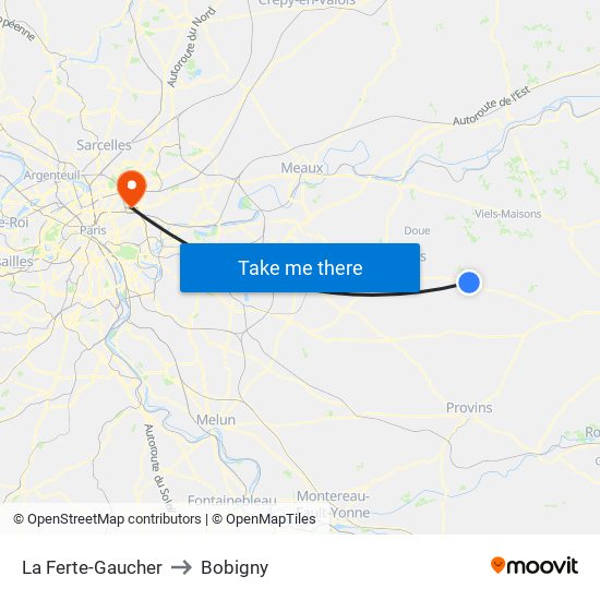 La Ferte-Gaucher to Bobigny map