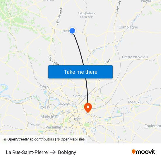 La Rue-Saint-Pierre to Bobigny map