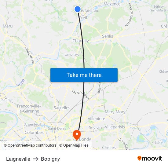 Laigneville to Bobigny map
